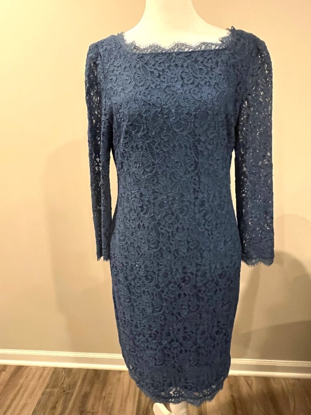 Adrianna Papell Navy Blue Lace Midi Dress